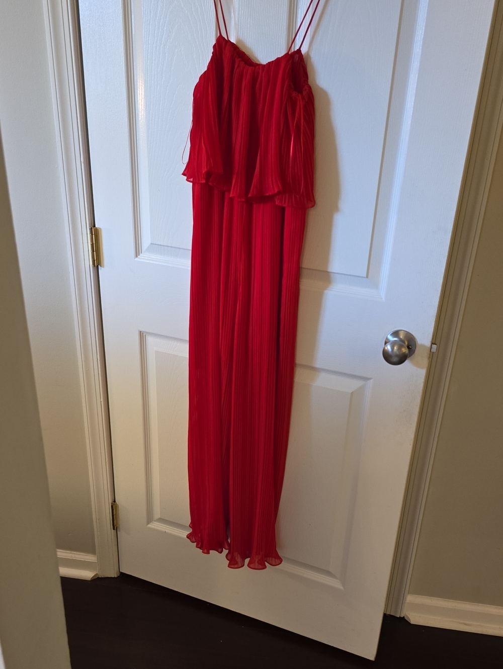 Zara Red Pleated Spaghetti-Strap Jumpsuit